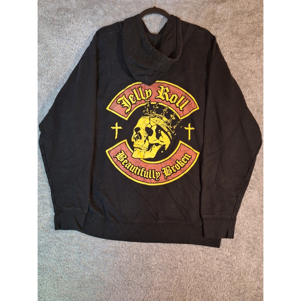 Jelly Roll Beautifully Broken Black Hoodie Skull Graphic Mens Large SS4500P